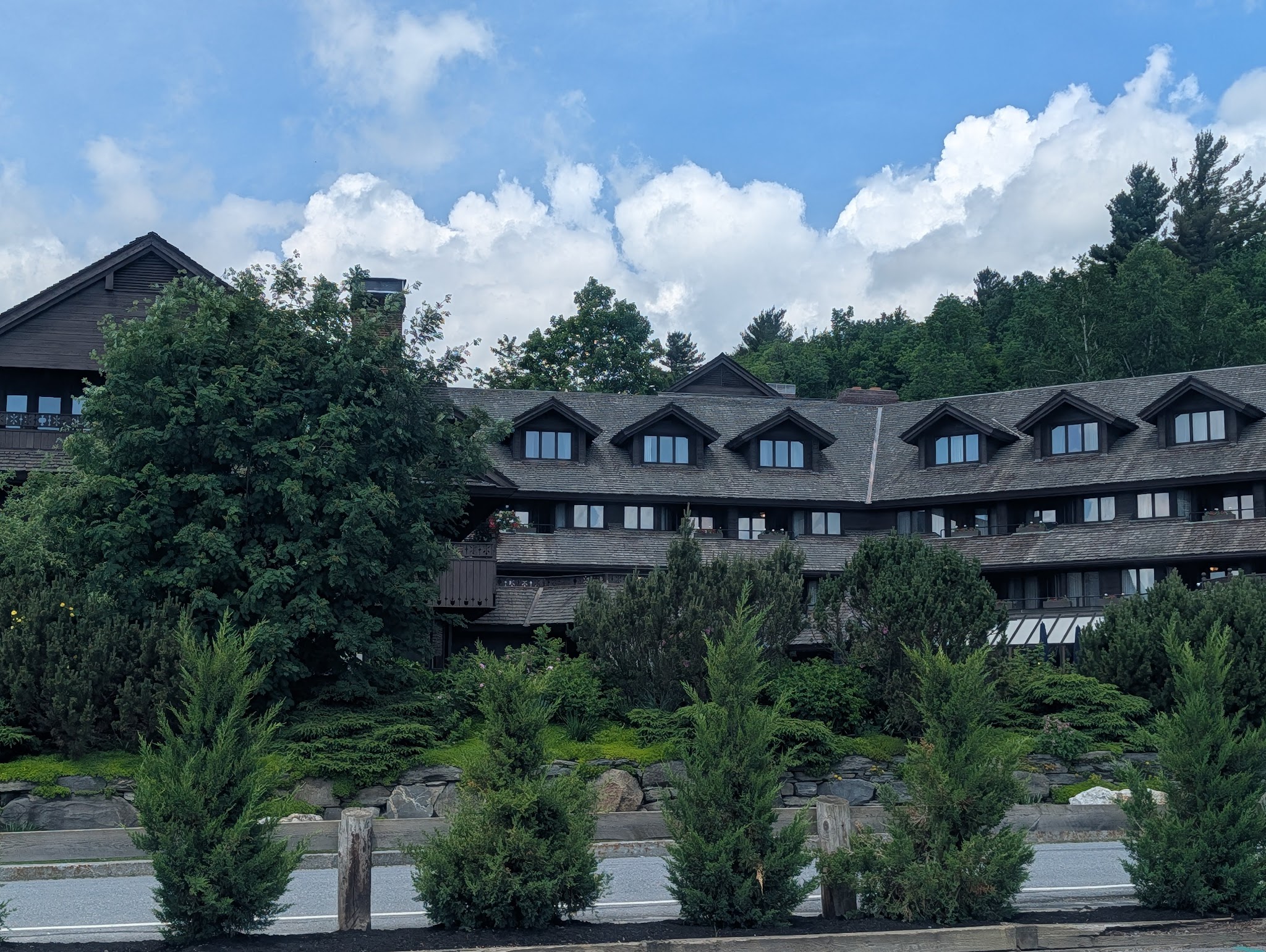 The von Trapp Family Lodge — a big timber lodge set against the spruce-dark Green Mountains, looking every bit the slice of Austria they came here for