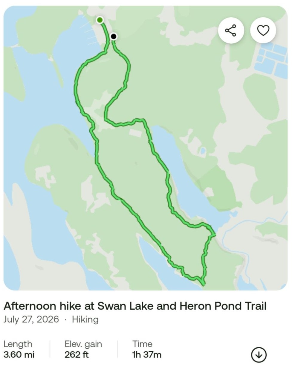 AllTrails record of the Swan Lake and Heron Pond Trail hike at Colter Bay — 3.60 miles, 262 feet of gain, 1 hour 37 minutes